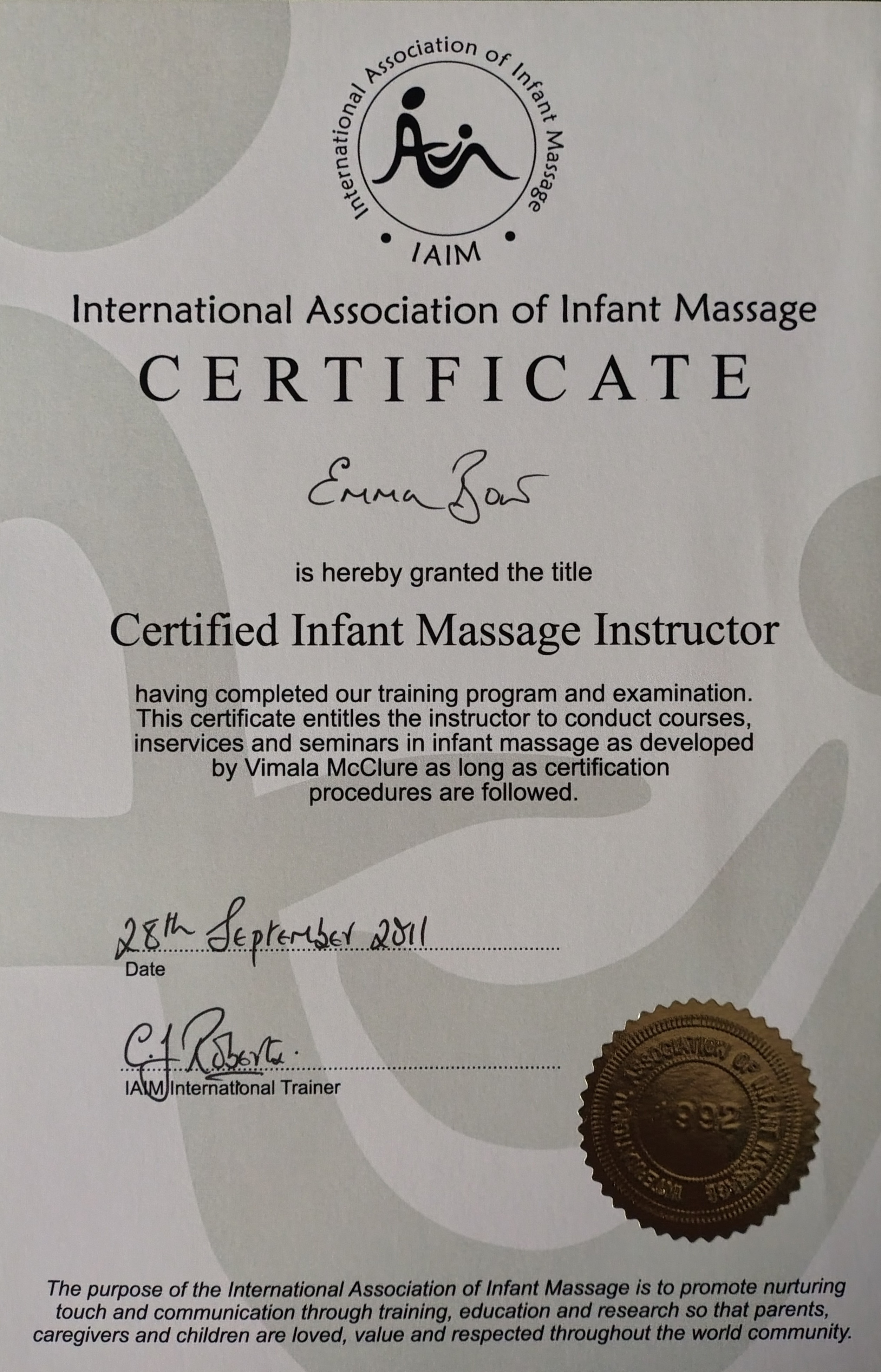 Baby Massage Trainer Certificate