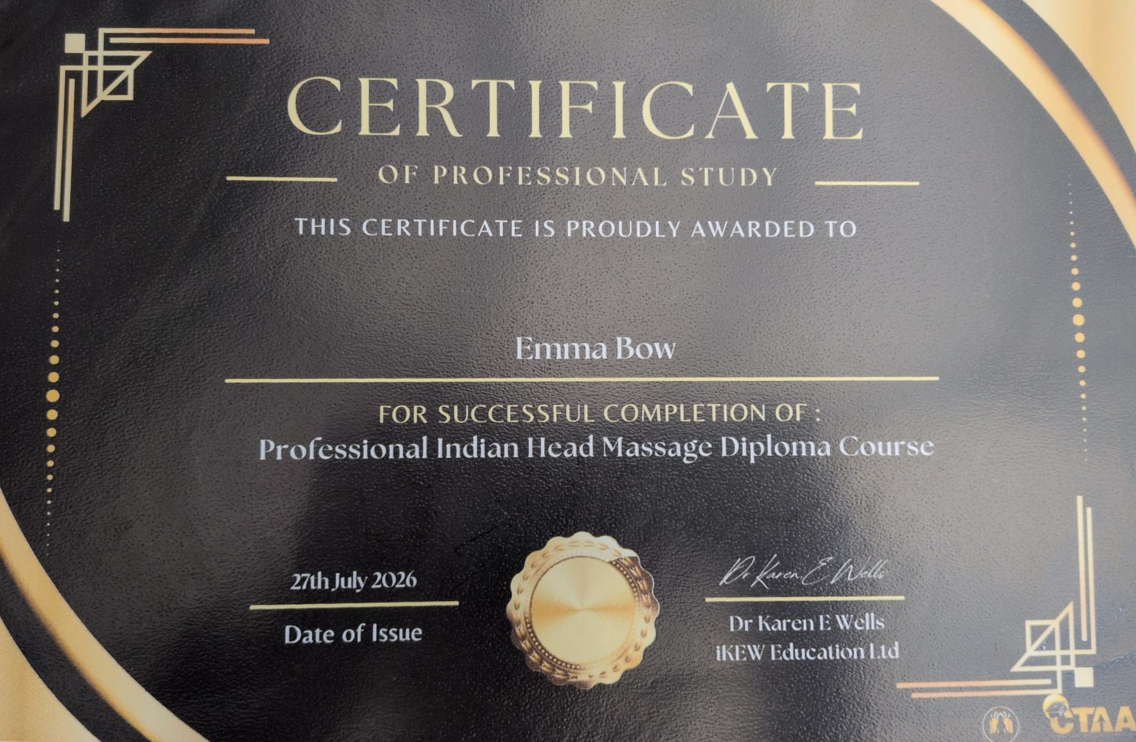 Indian Head Massage Diploma Certificate