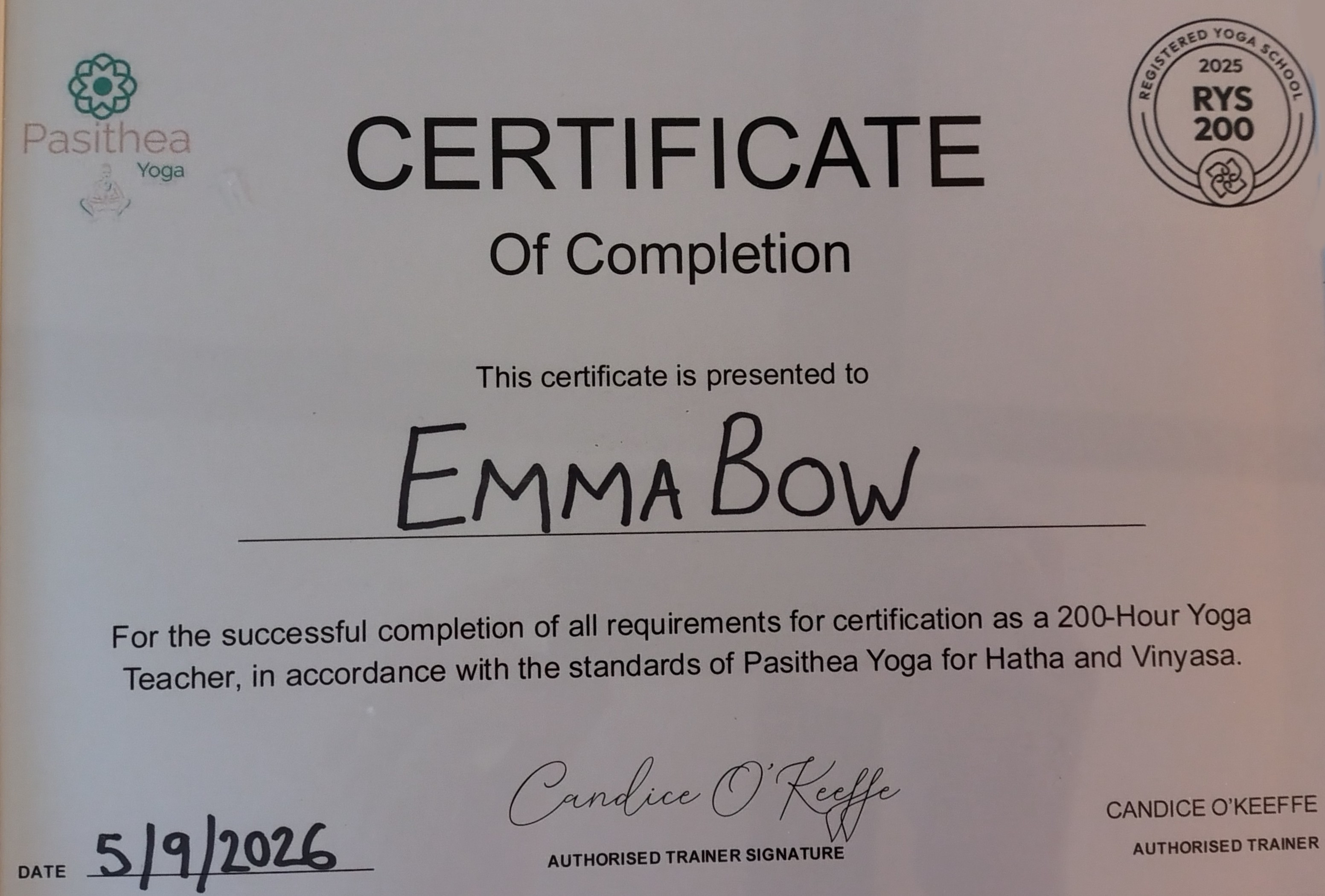 Yoga Teacher Certificate